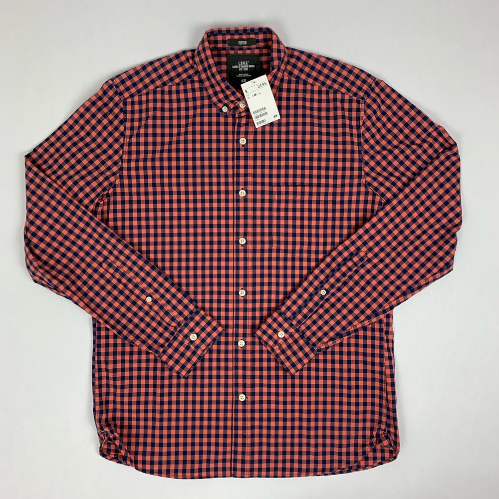 Men’s New H&M L.O.G.G. Fitted Gingham Shirt
